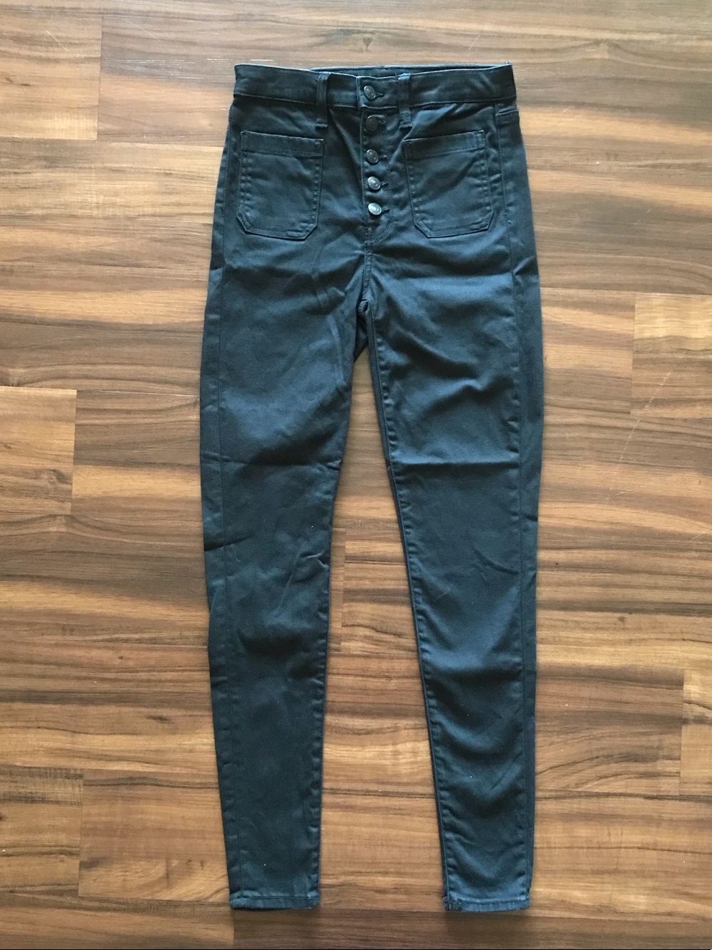 American Eagle Sz 2 Super High Rise Jegging 5 Button Stretch Skinny Black 28x29